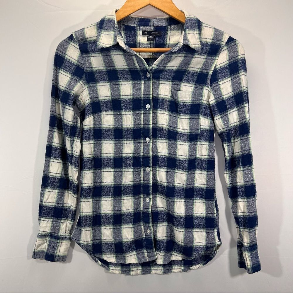 Gap Womens Flannel Shirt Plaid Blue Small